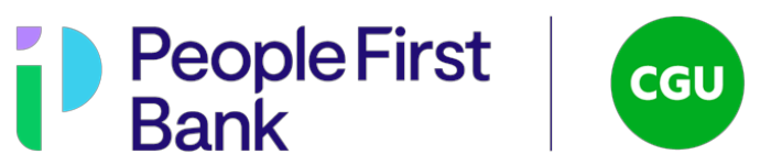 A lockup of the People First Bank and the CGU logo.