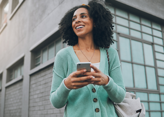 Woman wearing a mint sweater