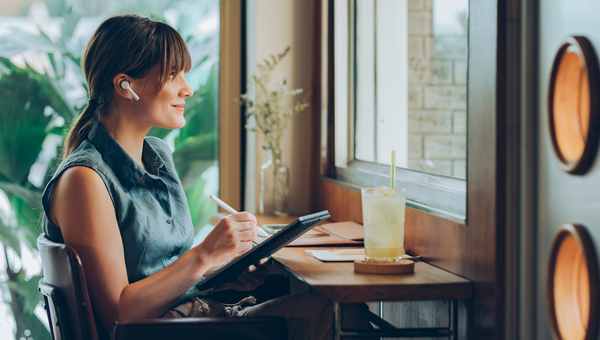 Lady uses a tablet