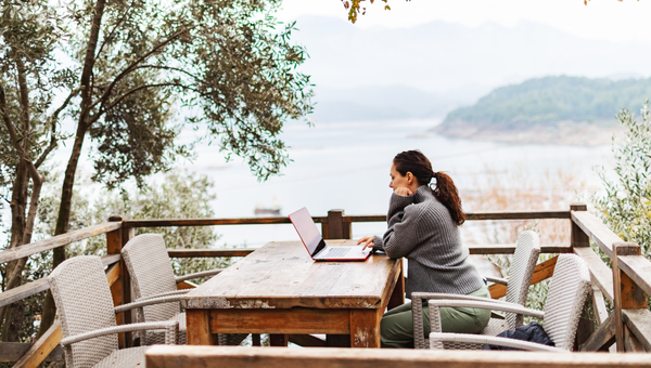 Woman works remotely