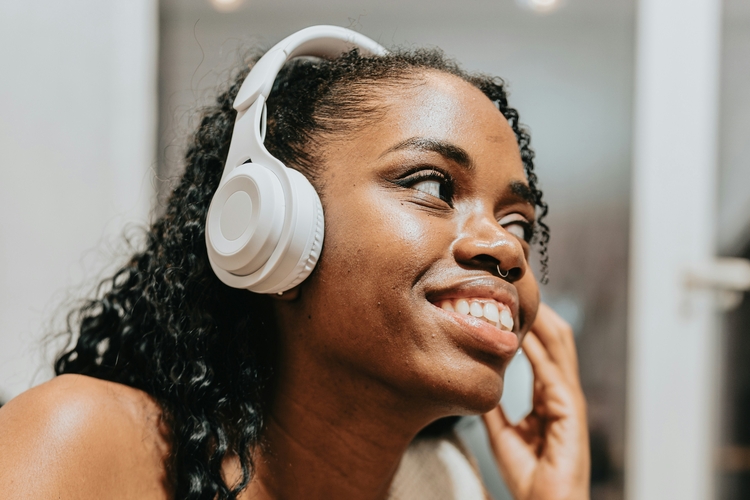 Woman listens to music